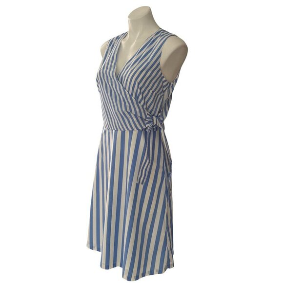 Ann Taylor Striped Poplin Wrap Dress, Blue White Women's Size 8 - Picture 9 of 12